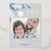 Elegant Kerstzilver Snowflakes Blue Gray Joy Folie Feestdagenkaart (Voorkant)