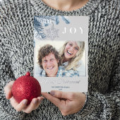 Elegant Kerstzilver Snowflakes Blue Gray Joy Folie Feestdagenkaart