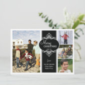 Elegant kerstzwarte witte collage fotokaart feestdagenkaart (Staand voorkant)