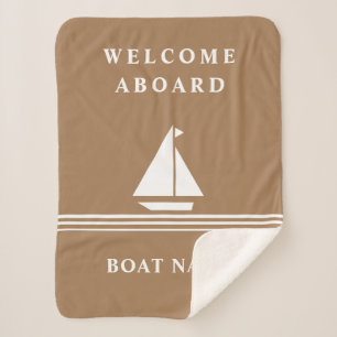Elegant Khaki Boat Nautical Name Text Sherpa Deken