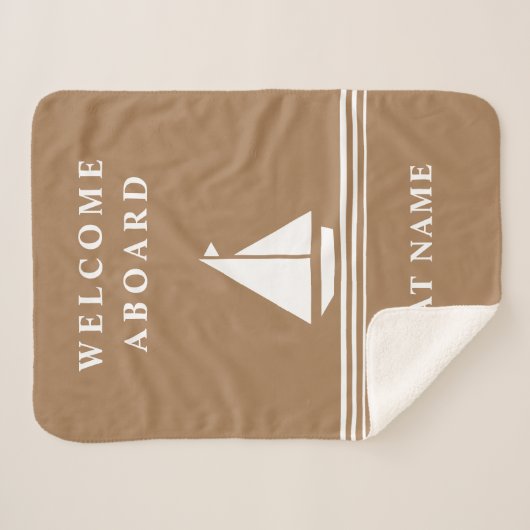 Elegant Khaki Boat Nautical Name Text Sherpa Deken (Voorkant (horizontaal))