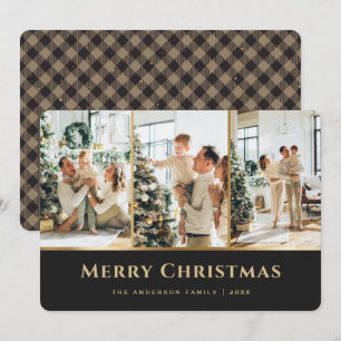 Elegant Khaki Gold Buffalo met kerstfoto's Feestdagenkaart