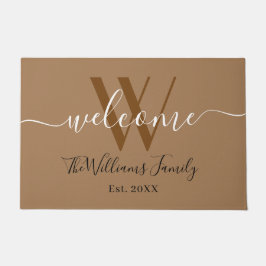 Elegant Khaki Monogram Wedding Name Script Deurmat