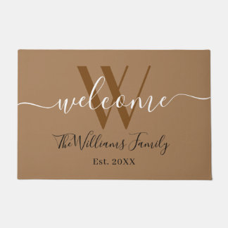Elegant Khaki Monogram Wedding Name Script Deurmat