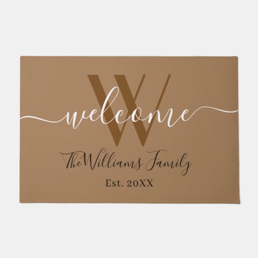 Elegant Khaki Monogram Wedding Name Script Deurmat (Voorkant)