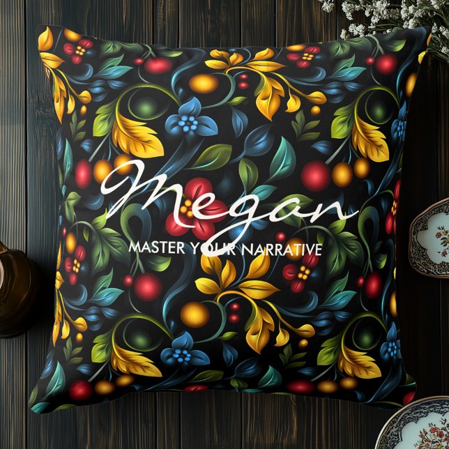 Elegant Khokhloma Geïnspireerd Decoratief Sierkuss Kussen (Creator heeft geüpload)