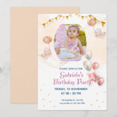 Elegant Kid's Photo Birthday  Printable Invitation Kaart (Voorkant / Achterkant)
