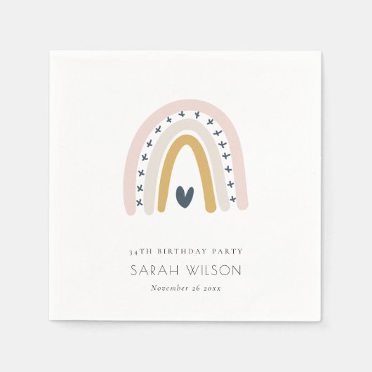 ELEGANT KINDER BLUE BLUSH RAINBOW HEART BIRTHDAY SERVET (Voorkant)