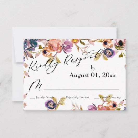 Elegant Kindly Respond Waterverf Boho Floral RSVP Kaartje (Voorkant)