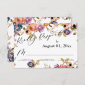 Elegant Kindly Respond Waterverf Boho Floral RSVP Kaartje (Voorkant / Achterkant)