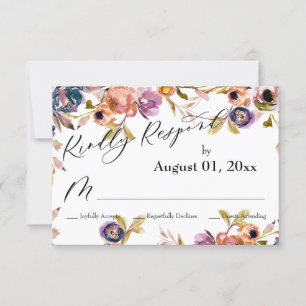 Elegant Kindly Respond Waterverf Boho Floral RSVP Kaartje