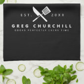 Elegant King of the Kitchen Modern Black met naam Theedoek (Gevouwen)