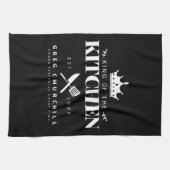 Elegant King of the Kitchen Modern Black met naam Theedoek (Horizontaal)