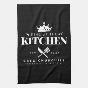 Elegant King of the Kitchen Modern Black met naam Theedoek
