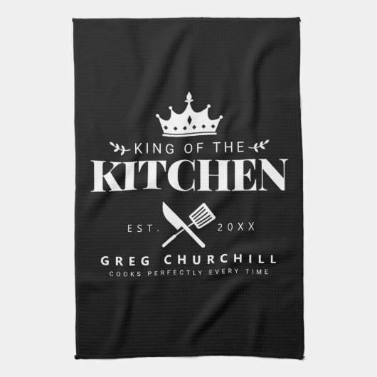 Elegant King of the Kitchen Modern Black met naam Theedoek (Verticaal)