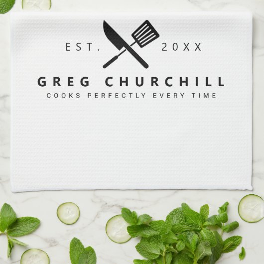 Elegant King of the Kitchen Modern Personalized Theedoek (Gevouwen)