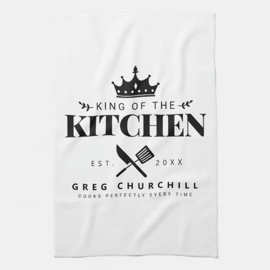 Elegant King of the Kitchen Modern Personalized Theedoek (Verticaal)