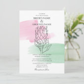 Elegant King Protea Waterverf Wedding Invitations Kaart (Staand voorkant)