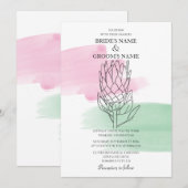 Elegant King Protea Waterverf Wedding Invitations Kaart (Voorkant / Achterkant)