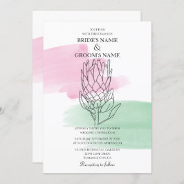 Elegant King Protea Waterverf Wedding Invitations Kaart