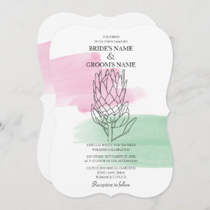 Elegant King Protea Waterverf Wedding Invitations Kaart