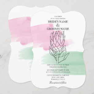 Elegant King Protea Waterverf Wedding Invitations Kaart