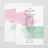 Elegant King Protea Waterverf Wedding Invitations Kaart (Voorkant / Achterkant)
