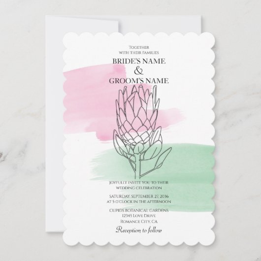 Elegant King Protea Waterverf Wedding Invitations Kaart (Voorkant)