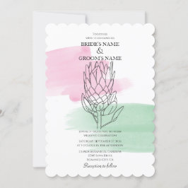 Elegant King Protea Waterverf Wedding Invitations Kaart