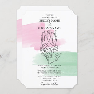 Elegant King Protea Waterverf Wedding Invitations Kaart