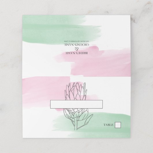 Elegant King Protea Waterverf Wedding Place Card Plaatskaartje (Buitenkant ongevouwen)