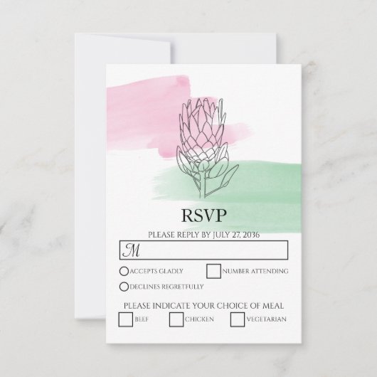 Elegant King Protea Waterverf Wedding RSVP-kaarten RSVP Kaartje (Voorkant)