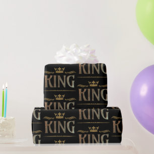 Elegant KING Royalty Lettering Crown Black Cadeaupapier