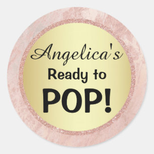 Elegant Klaar om te Poppen Baby shower Gouden Roze Ronde Sticker