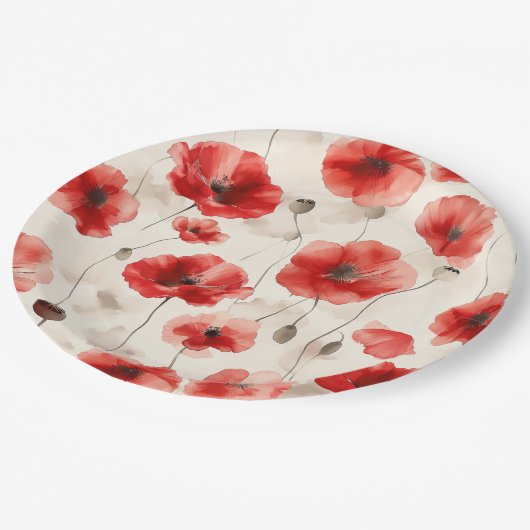 Elegant klaproos patroon servetten papieren bordje (Gekanteld)