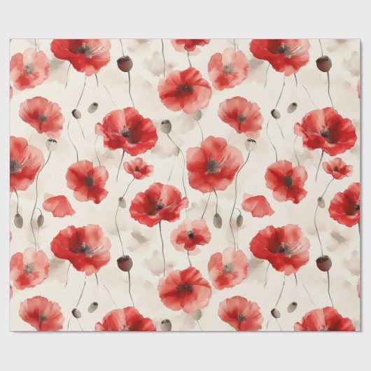 Elegant klaproos patroon waterverf cadeaupapier (Vlak)