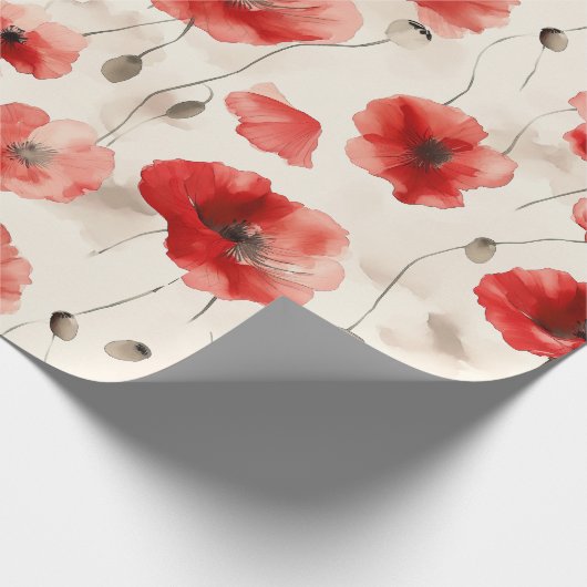 Elegant klaproos patroon waterverf cadeaupapier (Hoek)