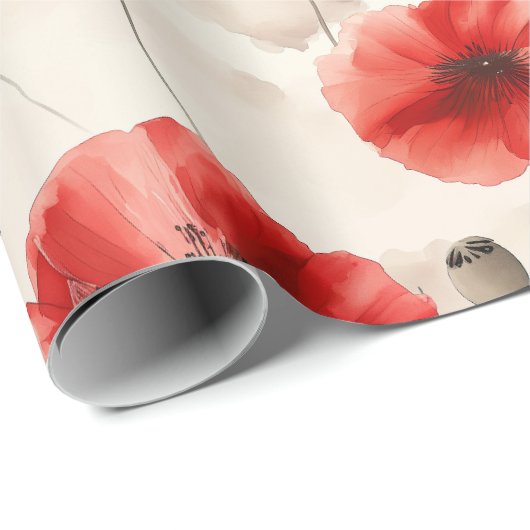 Elegant klaproos patroon waterverf cadeaupapier (Rol Hoek)