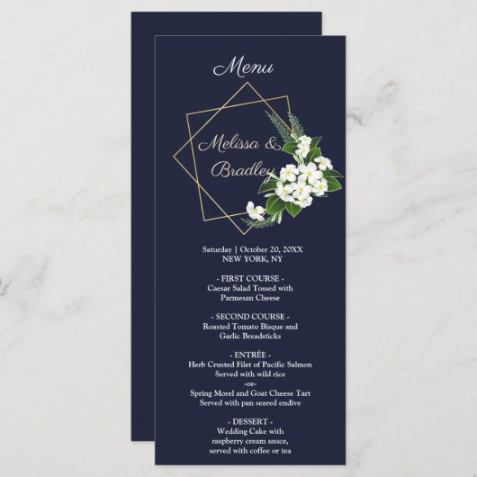 Elegant Klasse Blauw Geometrisch Trouwmenu Programmakaart (Voorkant / Achterkant)