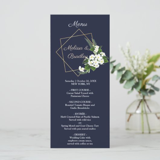 Elegant Klasse Blauw Geometrisch Trouwmenu Programmakaart (Staand voorkant)