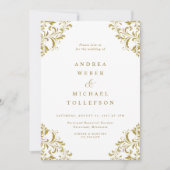 Elegant  Klassic Gold Wedding Uitnodiging (Voorkant)