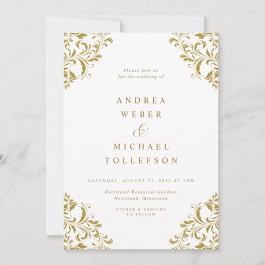 Elegant  Klassic Gold Wedding Uitnodiging (Voorkant)