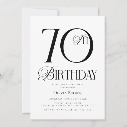 Elegant klassiek 70e verjaardagsfeest kaart (Voorkant)