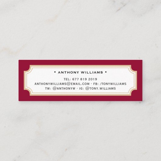 Elegant klassiek afstuderen met rode en goudnaam contactkaartje (Achterkant)