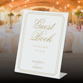 Elegant Klassiek Art Deco Chic Gouden Gastboek Reclamebord Met Voetstuk