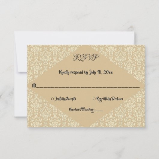 Elegant  Klassiek Beige Damask Wedding RSVP Kaartje (Voorkant)