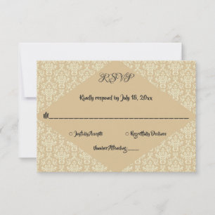 Elegant Klassiek Beige Damask Wedding RSVP Kaartje