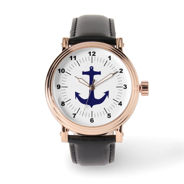 elegant klassiek blauw anker horloge (Voorkant)