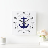 elegant klassiek Blauw anker stijlvol wit Vierkante Klok (Huis)