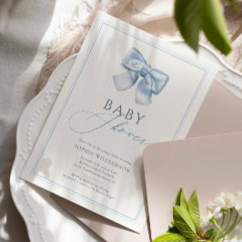 Elegant Klassiek Blauw Coquette Bow Baby shower Kaart